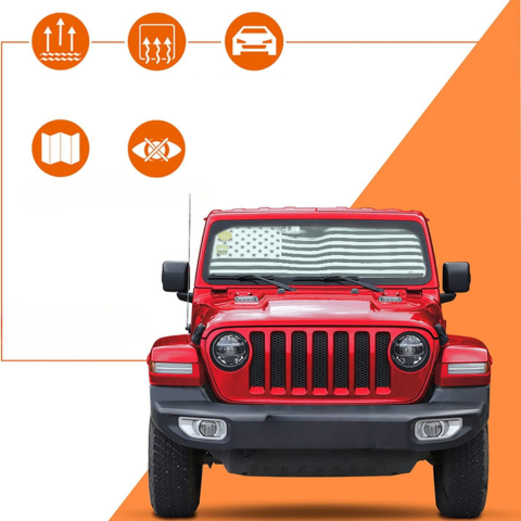 Osłona przeciwsłoneczna na przednią szybę z amerykańską flagą — unikalny styl i ochrona przed ciepłem