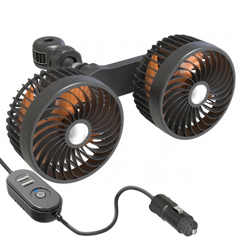 Dvojitá hlava automobilového ventilátora — Nabíjateľný a nastaviteľný