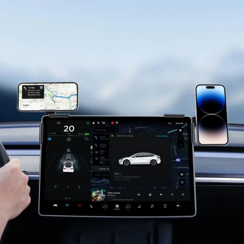 Soporte Teléfono Para Tesla — Fijación Magnética Y Carga Inalámbrica 