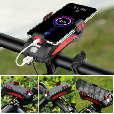 Multifunkční cyklistická lampa – držák na telefon a zvonek 
